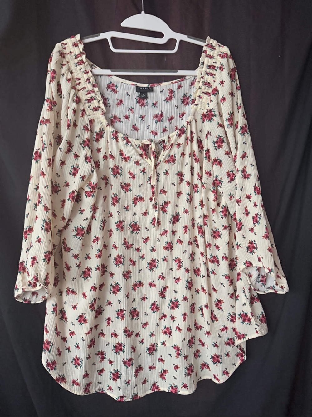 torrid Cream Floral Peasant Tunic with Rose Print